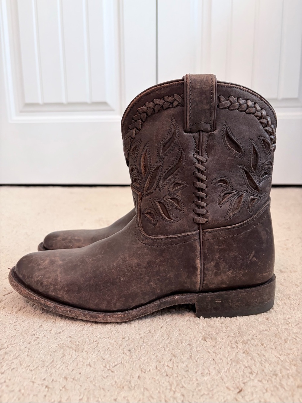 Frye Wyatt Overlay Short Brown Ankle Western Boots Booties Women's Size 7.5 B